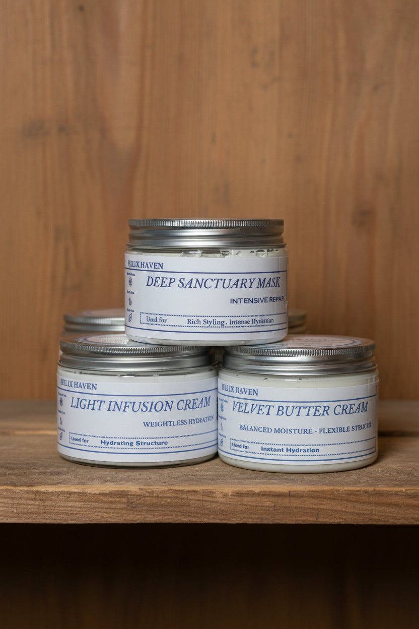 Jars of Eufavon skincare products stacked on a reflective surface